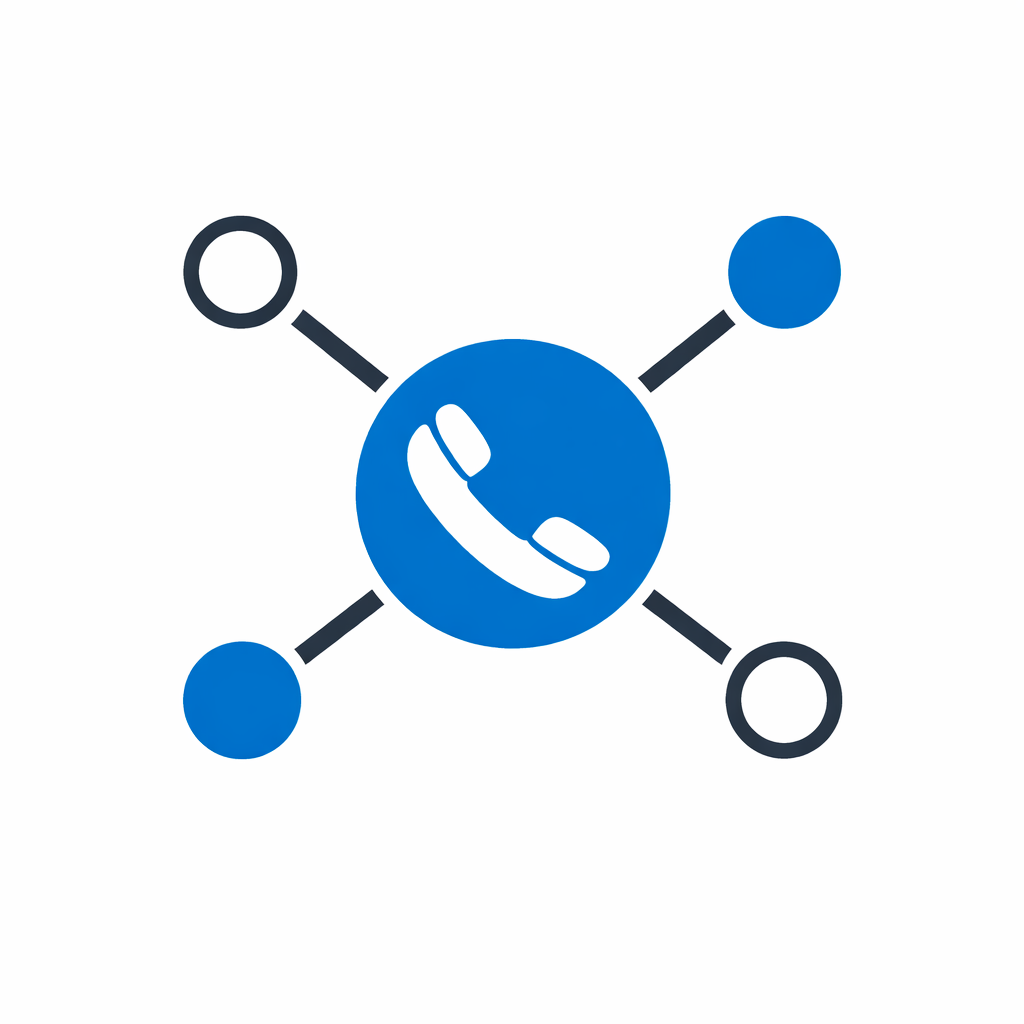 A blue circle with a white phone handset icon in the center, connected by lines to four smaller circles—two filled in blue and two outlined—on a white background, representing pricing options.